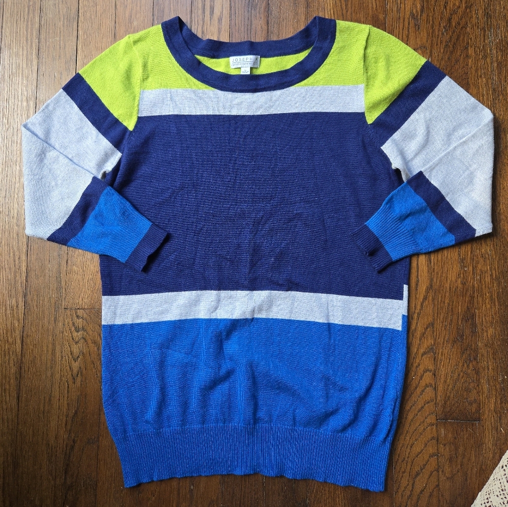 Colorblock Stripe Sweater Rayon Blend Quarter Sleeve Size S